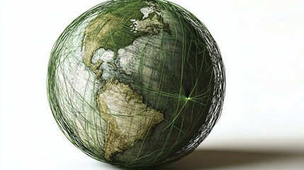 A creative globe design featuring a green, textured surface, representing Earth with a focus on nature and sustainability.