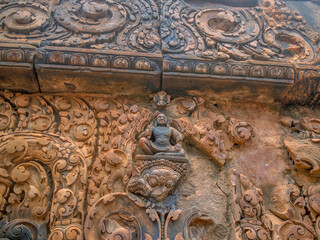Details, sculptures and structures of the Banteay Sri temple in Cambodia