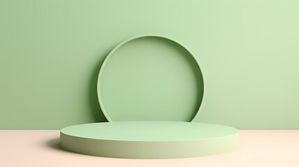 Minimalist display with a circular backdrop on a soft-colored surface.