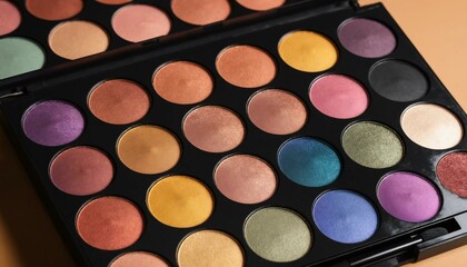  A colorful eyeshadow palette with a variety of shades.