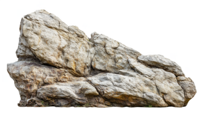 Large rock formation with textured surface and natural colors, showcasing ruggedness and geological features, isolated on transparent background, png