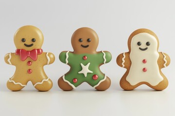 Fototapeta premium Delightful Trio of Christmas Gingerbread Men Cookies: Festive Treats for Holiday Baking