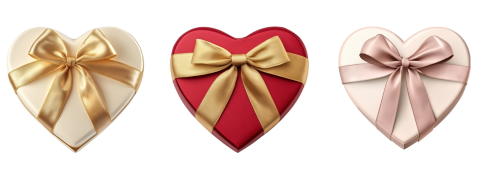 heart shape gift box with satin bow on transparent background