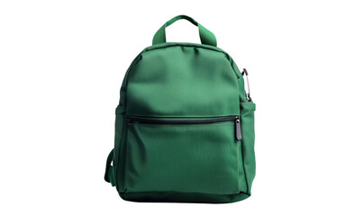 Green backpack with zipper pockets and handle, stylish design, suitable for daily use, travel, or school, isolated on transparent background, png