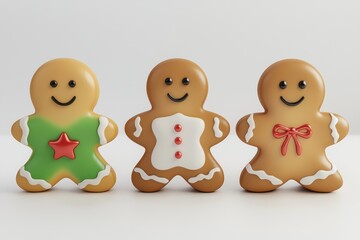 Three Adorable Gingerbread Men Cookies Festive Christmas Treats Holiday Baking Delightful Sweet Treats Winter Wonderland