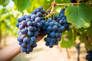 Fototapeta premium Picking ripe Blue grapes from Blue grapes orchard