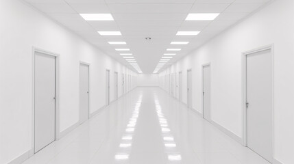 An airport corridor scene with clean lines, emphasizing modern architecture and minimalist design.

