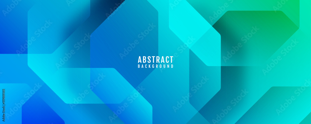 Wall mural 3d blue green abstract background overlap layer on bright space with octagons effect decoration. mod