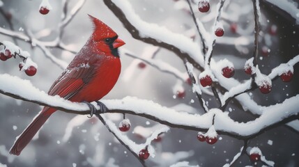 Northern Cardinal in a Winter Wonderland: A Snowy Day in Nature