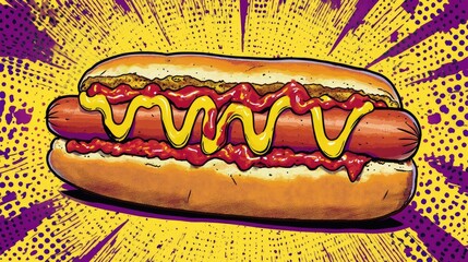 Dynamic Hot Dog Illustration for Retro-Themed Food Branding