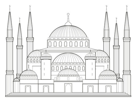 black and white mosque building outline clip art preview