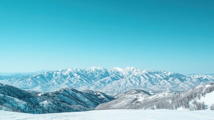 Obraz premium Snowy Mountain Range Under Soft Gradients with Copy Space