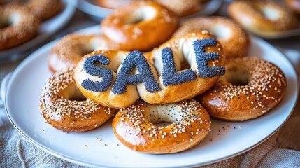Freshly baked bagels displayed for sale at a local bakery during a sunny morning