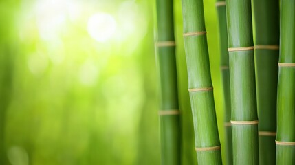 Lush green bamboo stalks create a serene backdrop, symbolizing nature's beauty and tranquility.