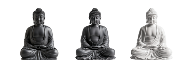 Buddha Statues in Black, White, and Gray Tones