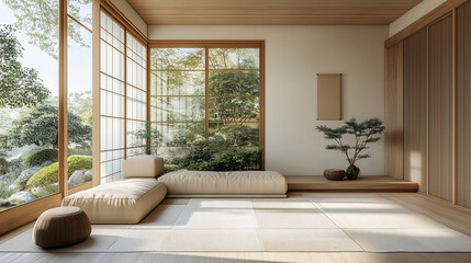 Zen Living. Minimalist Space - Contemporary Interior Design with Natural Light and Clean Lines