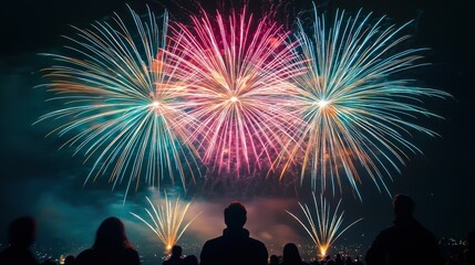 A spectacular fireworks display lighting up the night sky, with people watching and admiring the colorful and impressive show