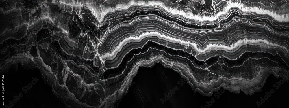 Poster A monochromatic image showcasing layered geological formations with intricate patterns.