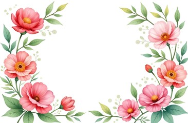 Wreath of flowers watercolor on white background
