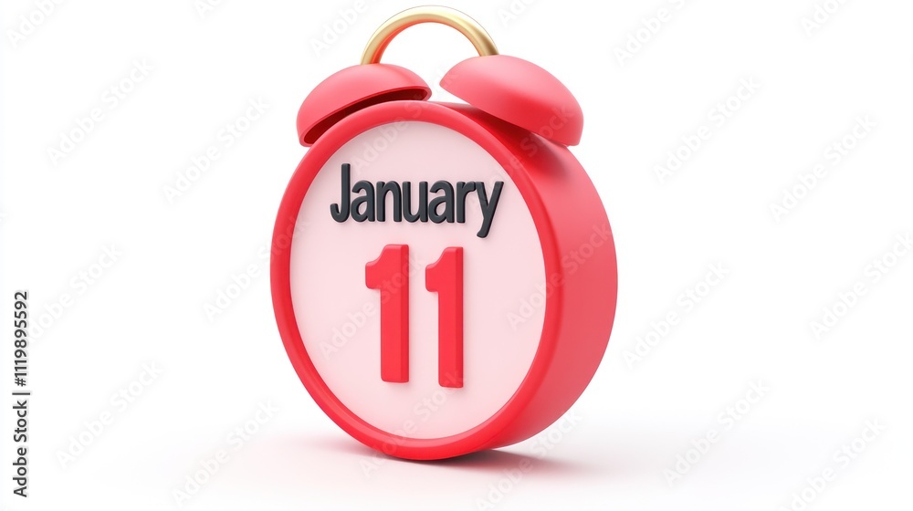 Aufkleber a red alarm clock displaying the date january 11.