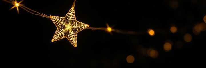 Obraz premium A beautiful, warm, and inviting image of a glowing star-shaped Christmas light, perfect for holiday-themed backgrounds and designs.