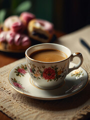 Fototapeta premium Enjoying afternoon tea with delicate teacups and treats.