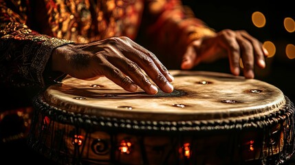 Hands Playing a Traditional African Drum