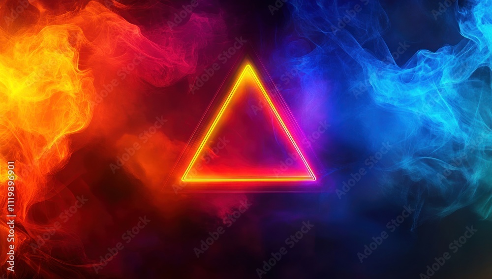 Poster A vibrant triangle surrounded by colorful smoke effects, creating a dynamic visual impact.