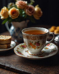Fototapeta premium A cup of tea in a delicate porcelain cup.