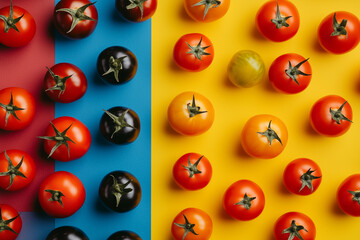 Red tomatoes on colourful background in a pop art style