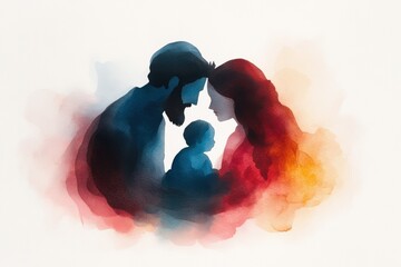 religious christmas scene, watercolor art portraying the holy family in a stable, with serene shades capturing a tranquil christmas evening © Aliaksandra
