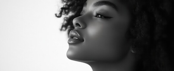 silhouette of an african american woman with curly hair poised elegantly against a white backdrop symbolizing strength beauty and individuality in a minimalist style