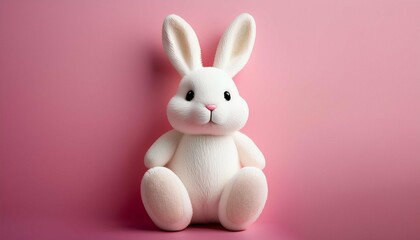 white easter bunny toy on pink background
