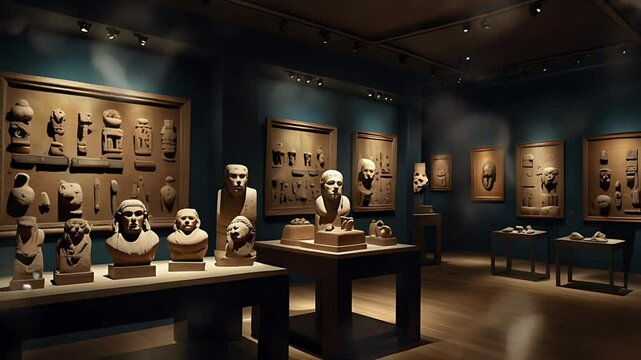 The atmosphere in a museum full of artifacts. Seamless 4K looping timelapse video animation background