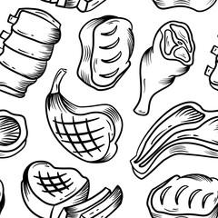 Beef Meat Pattern background. doodle steak pattern background. doodle meat pattern background.