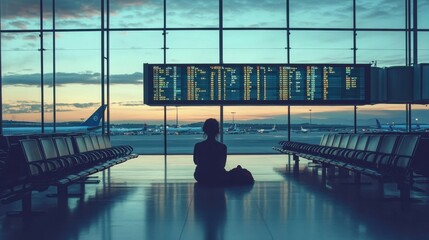 Frustration mounts as flight departure boards show numerous delays.