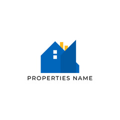 ILLUSTRATION BLUE ORANGE COLOR HOME. BUILDING ARCHITECTURE SIMPLE MINIMALIST LOGO ICON DESIGN VECTOR. GOOD FOR REAL ESTATE, PROPERTY INSDUSTRY