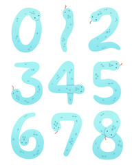 Illustration of numbers made of blue snakes