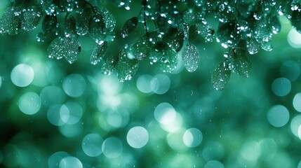 Soft Blue Bokeh with Light and Water Droplets