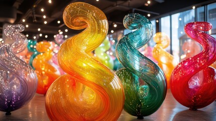 Fototapeta premium Colorful serpentine and balloons in dynamic party atmosphere