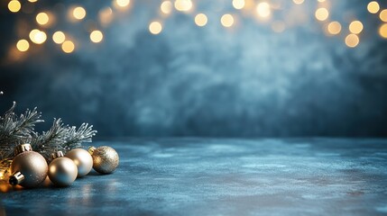 Blue and gold bokeh lights on deep blue background