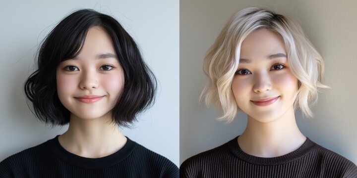 髪色の変化：分割画面での比較前後