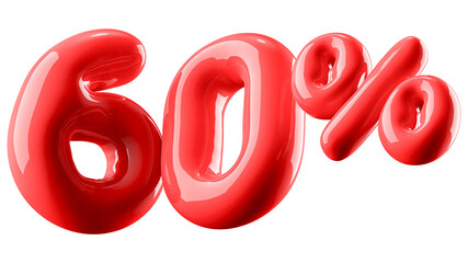 60 Percent Off Discount Glossy Red Number 3D Illustration