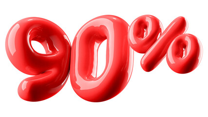 90 Percent Off Discount Glossy Red Number 3D Illustration