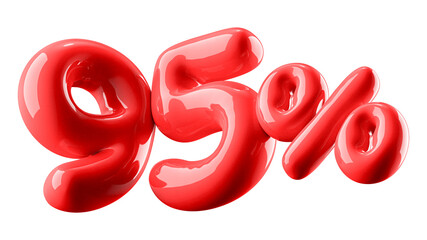 95 Percent Off Discount Glossy Red Number 3D Illustration