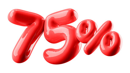 75 Percent Off Discount Glossy Red Number 3D Illustration