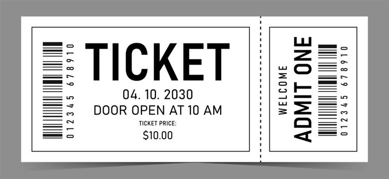 Event Ticket Design - Admit One Example. Black and White Ticket Template. Raffle ticket