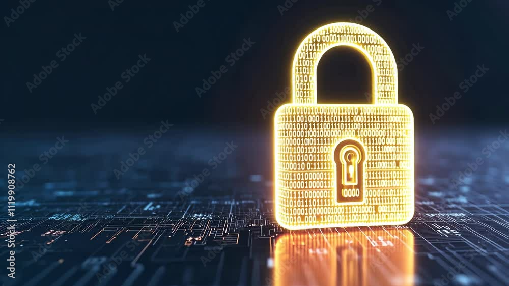 Aufkleber glowing binary code lock with futuristic background representing data security and protection