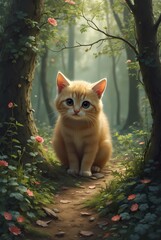 Autumn forest, golden leaves, joy for animals