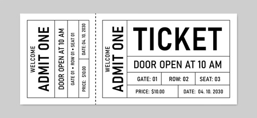Creative ticket isolated on white background. Old style, Vintage Ticket and Coupon.